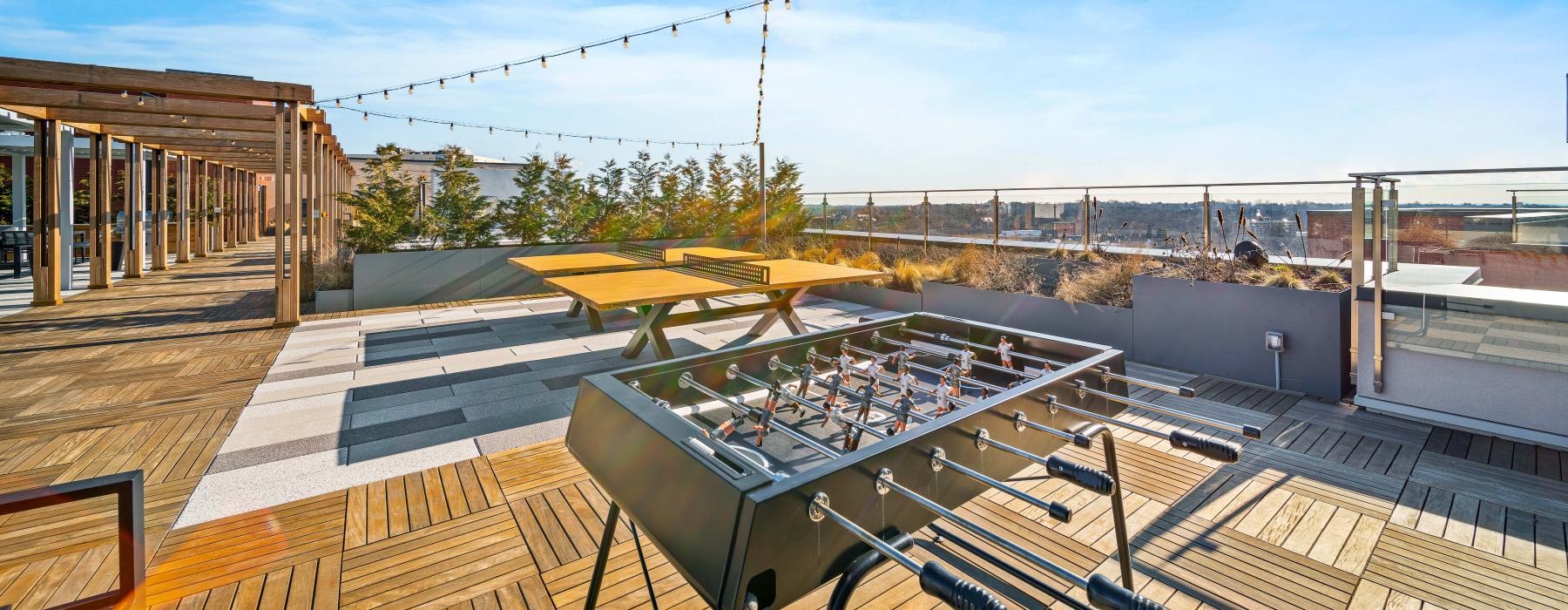 a deck with a fooseball table